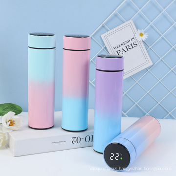 Gradient Smart straight Water Bottle with temperture display insulation vacuum Colorful 304 Stainless Steel for Outdoor